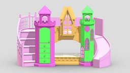 Castle Bed Kid Room room, storage, and, castle, stairs, princess, kids, bed, baby, games, kid, toy, bedroom, for, children, toys, play, furniture, carriage, cinderella, girl, 3d, house