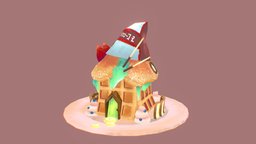 Waffle House breakfast, waffle, crepe, low-poly, hand-painted, house