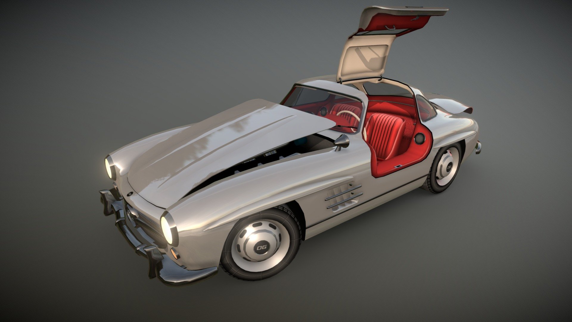 Low poly model for mobile game with interrior and moving parts
22 objects
13.8k verts
23k triangles
13.6k polygons
Textures 256x256 to 2048x2048
Created in blender3d 2022, Photoshop 2022 - Mercedes 300SL - 3D model by OG Cars (@zigzag977010) 3d model