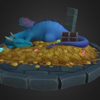 Dragon Scene painted, texture, low, poly, hand