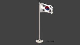 Low Poly Seamless Animated South Korea Flag south, flag, korea, country, asia, flagpole, national, pole, lowpoly, low, poly