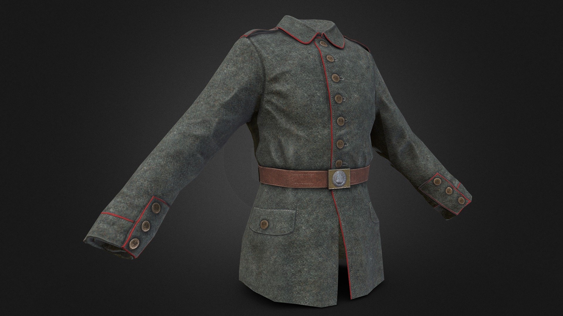 Thhe model1907/10 (here, the 1913 Landsturm cut) represented the main tunic of a german foot soldier's unifrom at the start of the first world war (1914). This version is specific to the Mannschaften, Other Ranks, of the Prussian Army (Buttons and Buckle, red piping everywhere with Brandenburg cuffs). The tunic went trhough considerable changes due to the war, removing decorative elements, making it cheaper to produce. A M15 blouse was introduced in 1915 with a simpler design, no visible buttons and no pipping.

Good sources: https://www.kaisersbunker.com/gtp/m10feldrock.htm
https://www.youtube.com/@PLWReview - German WW1 Tunic [Model 1907/10 Feldrock] - Buy Royalty Free 3D model by Vasikle (@someobne) 3d model