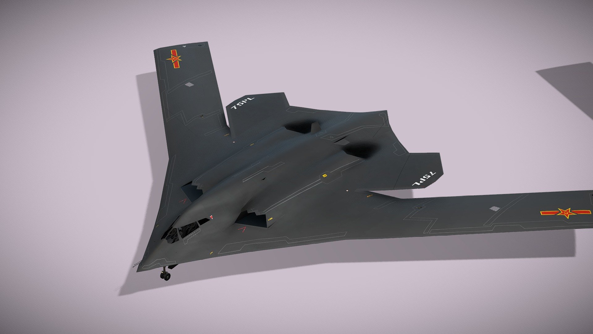 Xian H-20

Lowpoly model of chinese stealth strategic bomber



The Xian H-20 is a projected subsonic stealth bomber design of the People's Liberation Army Air Force. It is referred to as a strategic project by the PLA. The H-20 will be the first dedicated strategic bomber developed by China. The aircraft may enter service in the 2020s. H-20 is expected to be a flying wing with a range of at least 8500 km and a payload capacity of at least 10 tonnes. Defense analysts have noted several recurring features on these models, including serrated air intakes, cranked-kite wings, and foldable twin tail surfaces that can be switched between being horizontal tailplanes and V-tails.



Fully rigged

Model has roughness map and 2 x diffuse textures

Including 3D print STL file




Check also my aircrafts and cars

Patreon with monthly free model - Xian H-20 stealth bomber - Buy Royalty Free 3D model by NETRUNNER_pl 3d model