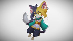 Mitra cat, cute, manga, character, handpainted, blender, blender3d, gameart, anime
