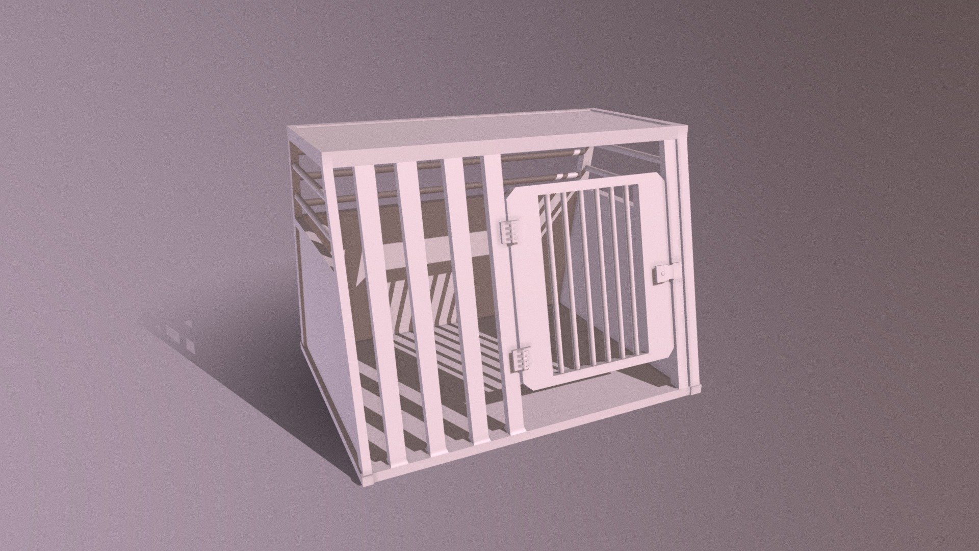 ** Reuploading for smooth polygons

A crate project in my Principles of Game Design class! I always call these “Dog Prisons” because they are always so confined and small. I picked this style crate because of geometric it was, I figured it would be easy. The first time I modeled it, it was extraordinarily hard, and took me days. I am proud of my texture and lighting here, I am a fan of complimentary colors. I could imagine a small monster sitting in it, pretending to be a normal dog 3d model