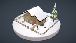 Snowtopia House01 landscape, snow, diorama, background, lowpolyart, lowpoly-3dsmax, lowpoly-gameasset, lowpoly, house
