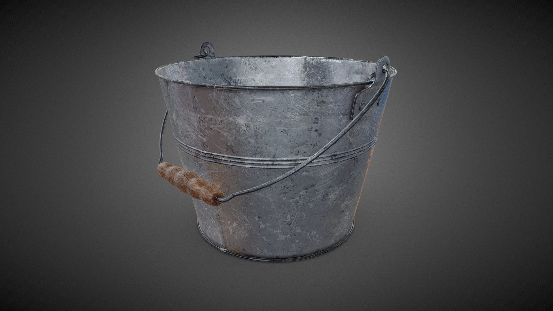 Tin bucket 3D model  Subdivision ready model of a tin bucket  includes:  2k pbr textures (metal/rough)  Blender scene file with Cycles PBR materials 3d model