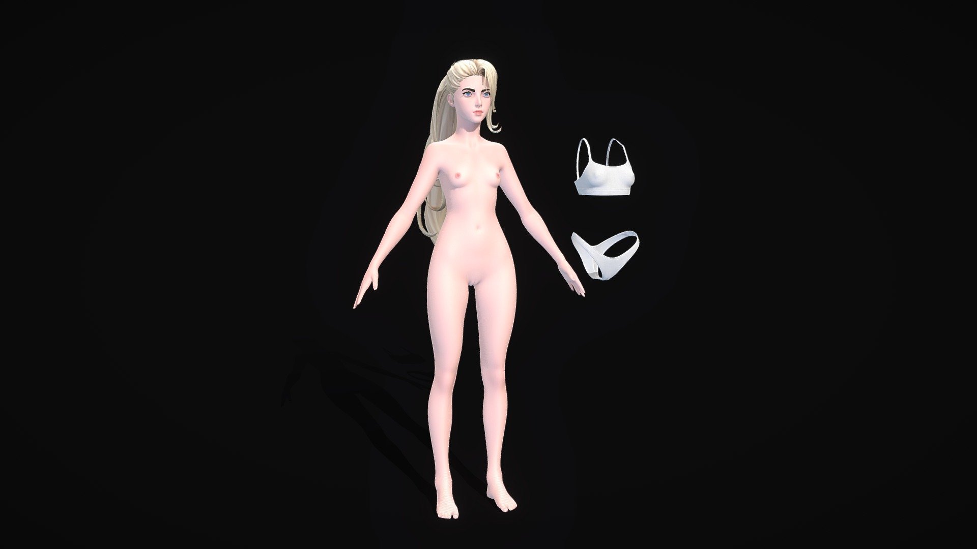 Stylized Petite Nude Female Type 2

https://www.artstation.com/waterfowl

Clean Topology

Semi-Modeled Adult Parts

Basic Underwear

UV Mapped

Textured

Hair, Eyes, Eyebrow/Eyelash, Underwear Meshes All Included. No Teeth. Both .fbx and .obj File Formats.

VERTICES:

Female Body Mesh: 21,914

Hair: 2,991

Eyes: 602

Eyebrow/Eyelash: 1,042

Underwear: 9,835

TEXTURES:

Female Body: 4k Unity HDRP Texture Set

Hair : 1k Albedo Map

Eyes: 2k Albedo Texture

Eyebrow/Eyelash: none

Underwear: 4k Unity HDRP Texture Set - Stylized Petite Nude Female Type 2 - 3D model by Waterfowl Games (@WaterfowlGames) 3d model
