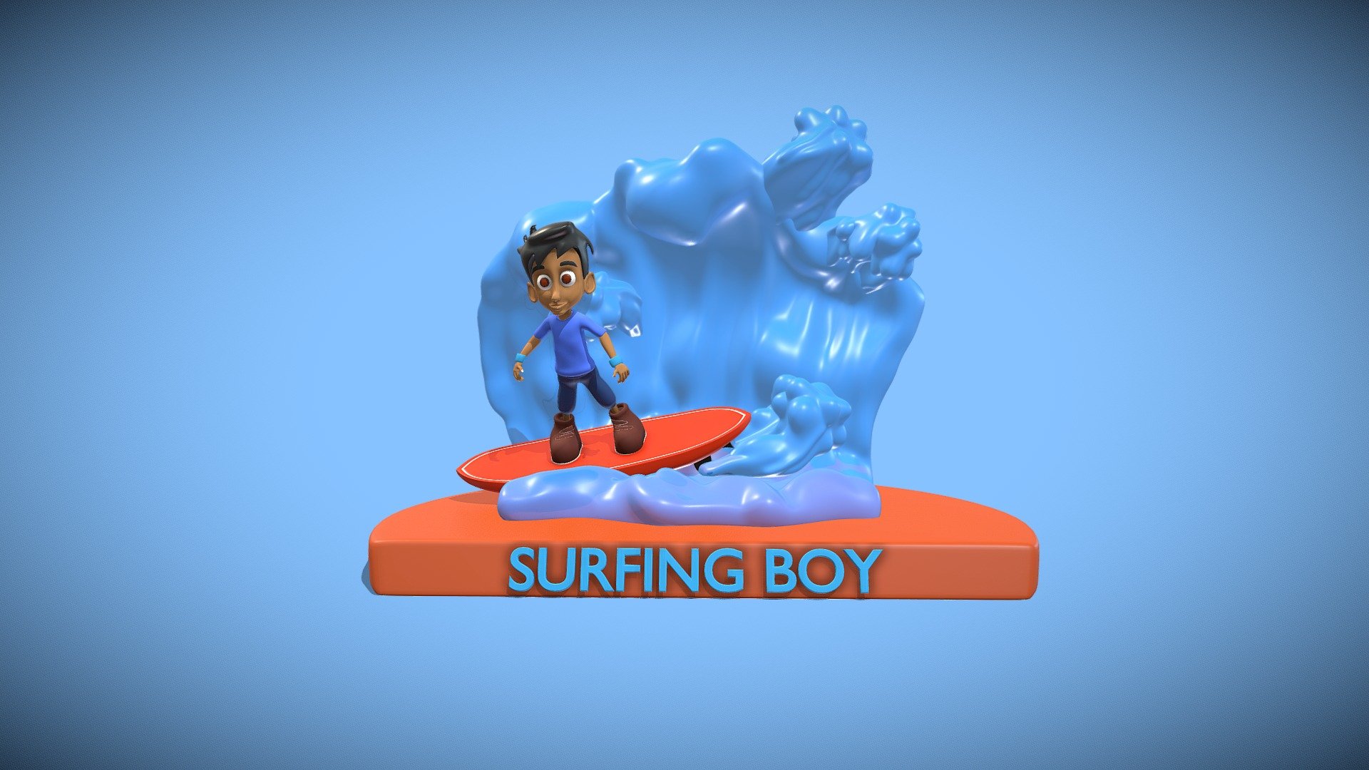 Surfing Boy modeled in blender 2.83 and rendered in cycles.

3D Printable and Scalable Model.

Model Size :-
Length : 17 cm,
Width : 13 cm,
Height : 13 cm.

Statistics :-
Verts : 429928,
Faces : 429868,
Tris : 859736 3d model