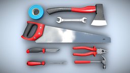 PBR Tools mechanic, coat, pliers, screwdriver, tooling, handsaw, ducttape, clawhammer, substance, knife, game, blender, texture, pbr, lowpoly, axe