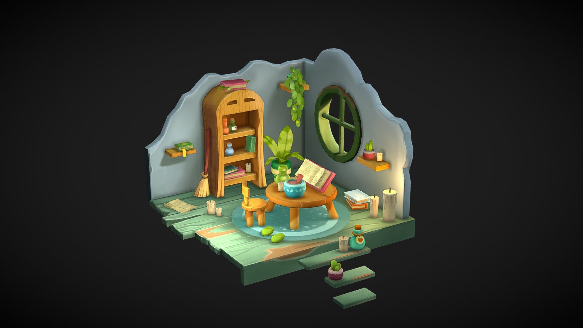 Small Dioarama Low Poly Hand Painted Software used: Maya, 3D-Coat and Photoshop - Aesthetic Wizard Room - 3D model by memi00 3d model