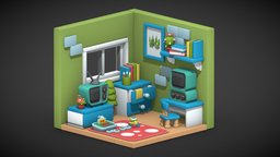 Isometric room, kids, kid, game, low, poly, house, home, stylized