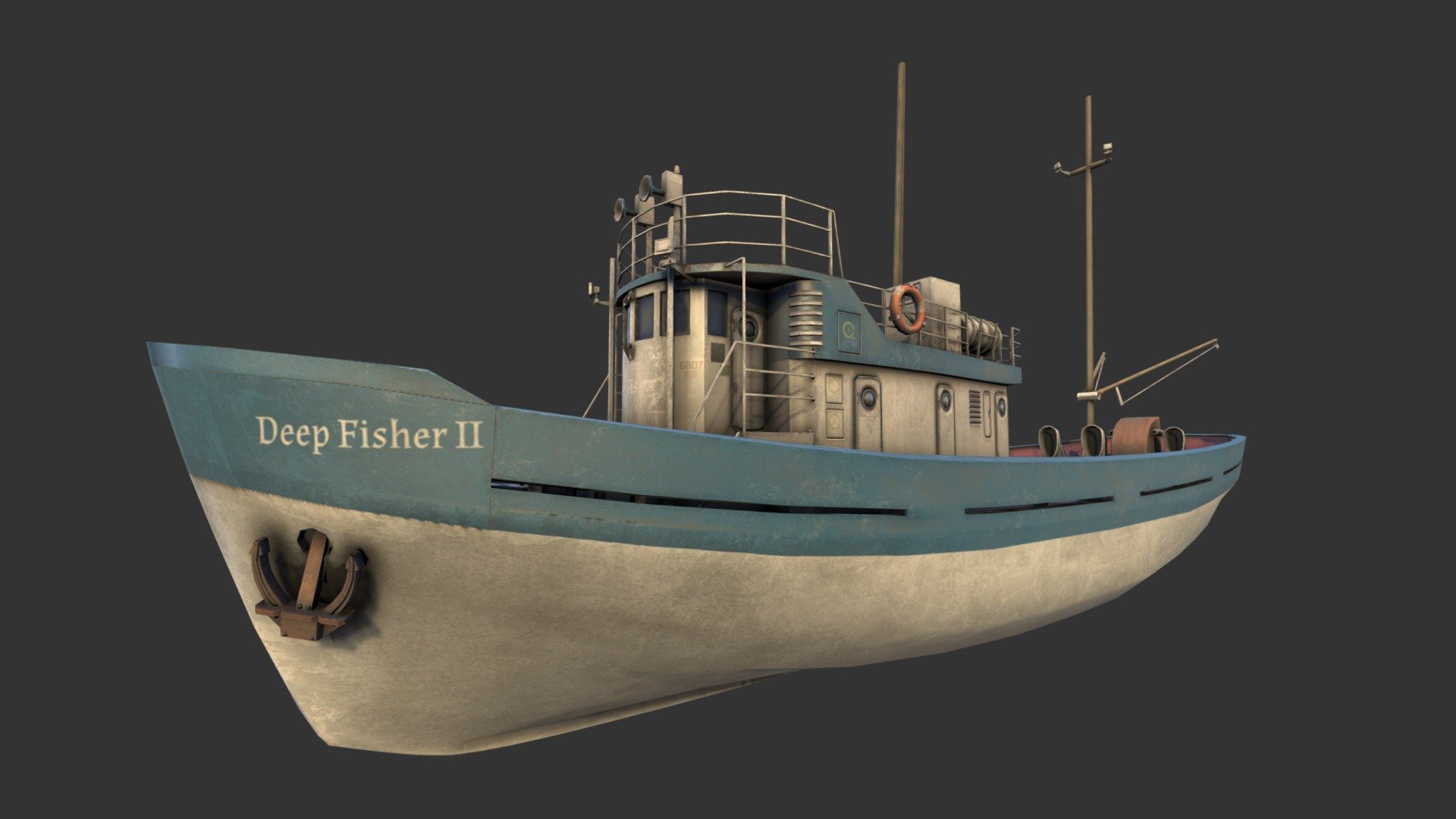 A fishing type boat. I've never modeled a ocean vessel before, so this was a new experience for me. There were a lot of details to model on it, which ended up being rather time consuming.

I've made this one downloadable, so that other people can hopefully take a look at how I did it.

edit I realize after submitting this, it's my 200th submission on here. Wow. I model a lot.

Made with 3DSMax and Substance Painter 3d model