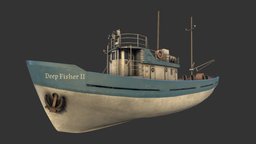 Fishing Boat (200th Model) marine, fishing, vessel, ocean, grunge, realistic, civilian, watercraft, substance, 3dsmax, vehicle, ship, simple, basic, boat