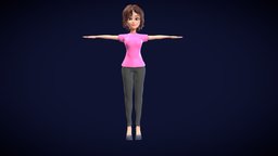 Cartoon Woman Rigged 3D model Low-poly 3D model