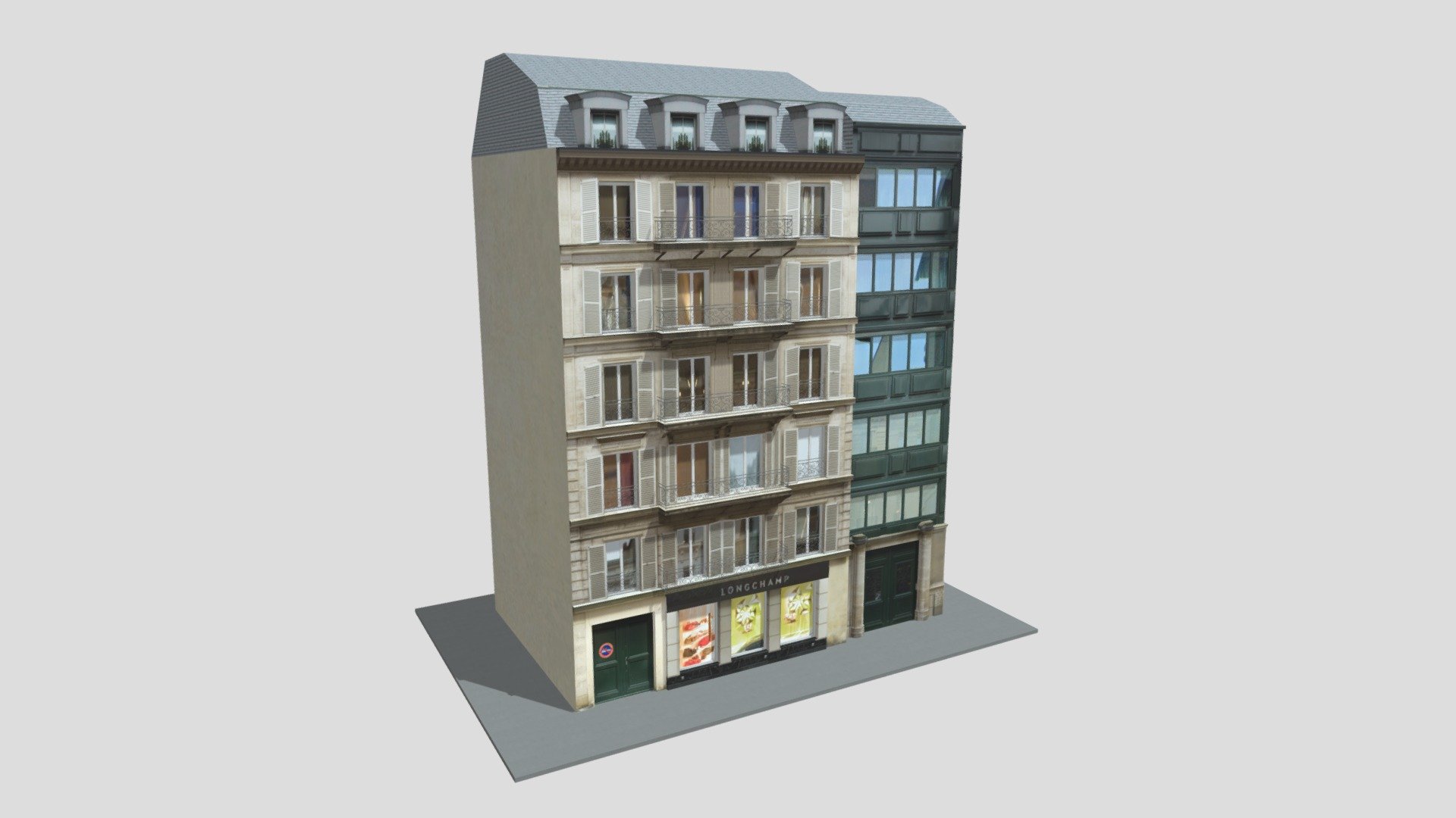 Typical Paris Building 02
Originally created with 3ds Max 2015 and rendered in V-Ray 3.0

Total Poly Counts:
Poly Count = 68412
Vertex Count = 69159 - Typical Paris Building 02 - 3D model by nuralam018 3d model