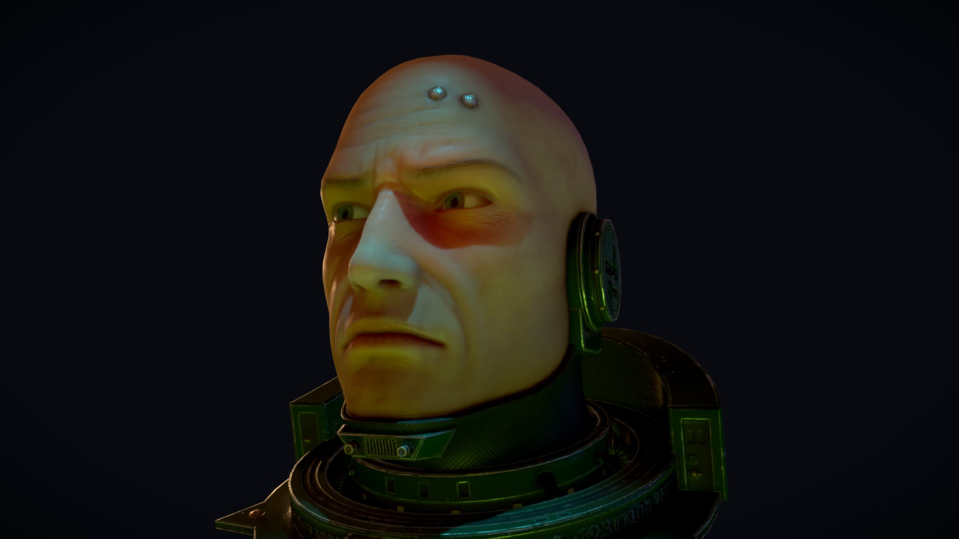 Space Marine Head from W40K universe.

V0.5

PBR Metalness workflow with custom F0 maps for better dielectrics reflectance control. No Sculpt, no cage projection. Painting and flat baking only. Skin Only for now.

V0.75

Now fully textured. New skin details. Enjoy.

V1.0

Now with animation! This is my first animated model on Sketchfab. Works really fine.

See the full project on Artstation : https://www.artstation.com/artwork/rOOaL - Space Marine Head [Animated - PBR] - 3D model by TOURNERY-BACHEL Thibaud (@Asadar) 3d model