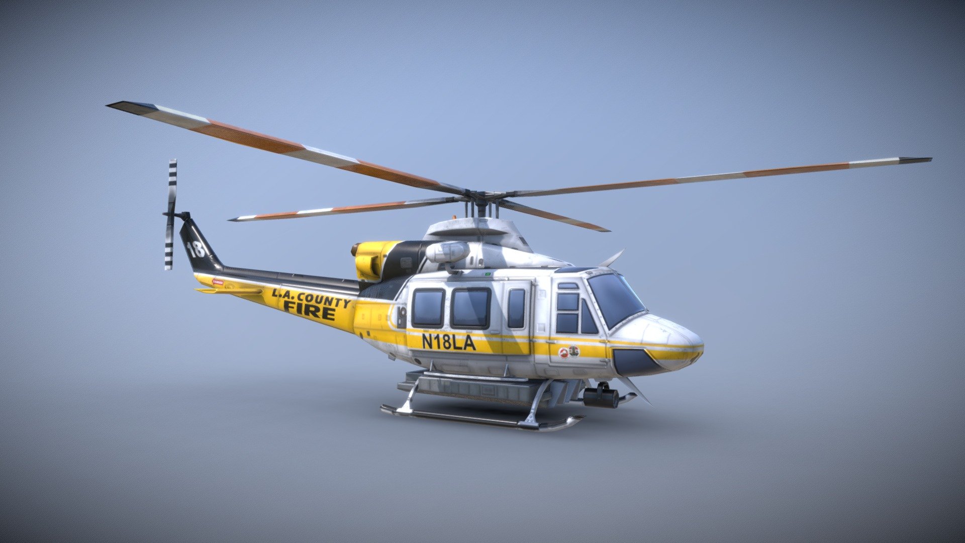 BELL 412 
L.A. COUNTY FIRE
Low-Poly model for the game and VFX

Want to buy a model? Write to DBrepair@yandex.ru - BELL 412 L.A. COUNTY FIRE - 3D model by TSB3DMODELS 3d model
