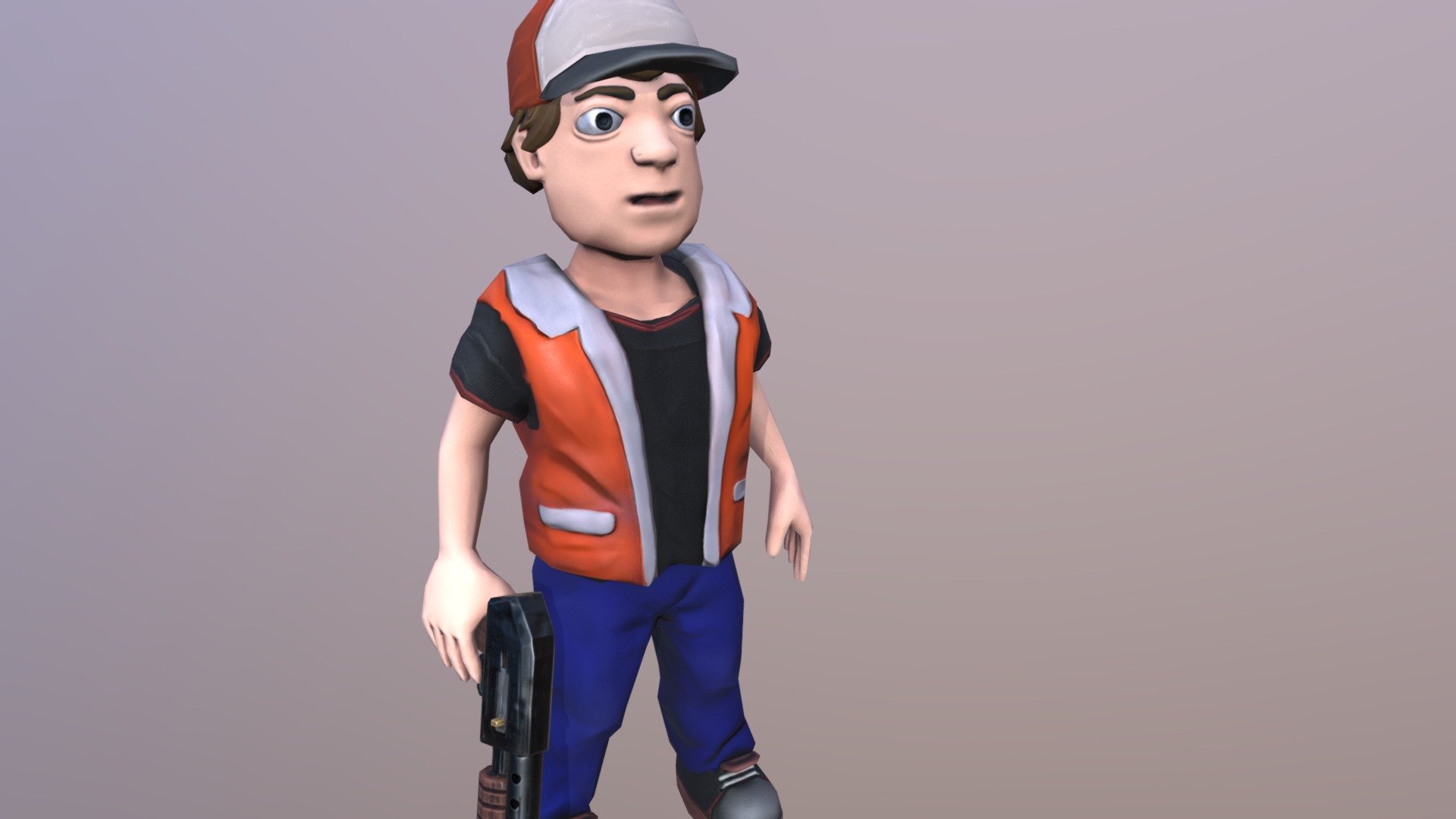 Cartoon Boy with cap and shotgun. ( baseball bat on additional files)

 3d low-poly rigged animated model:
boy                  - 1928 tris
cap                  - 234 tris
shotgun         - 320 tris
baseball bat - 73 tris  

PBR Textures:
 Albedo, Normal map, Occlusion, Specular, Metalness, Roughness.  resolution -2048*2048

12 Animations:
idle, walk, run, idle attack, hand attack, baseball bat attack, shotgun fire, shotgun reload, jump, damage, death, wake up. 

Addition pack contains: FBX files, akeytsu animation file, TGA textures, Unity 5 package 3d model