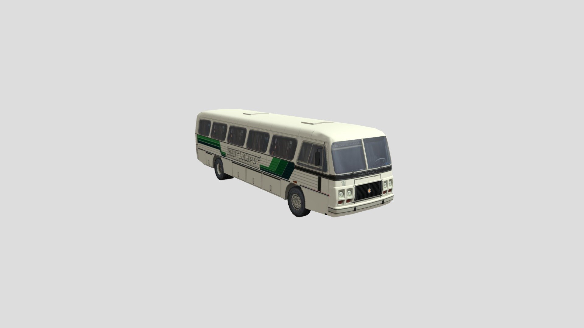 In this asset, I bring a bus body model that was very popular in Brazil and in some Latin American countries in the 70s.
The production of this model bodywork started in 1971 and ended in 1975 (its successor Marcopolo III went into production at the end of 74).

For me this model of bus represents a lot, especially with the painting of this company, TransCampos, a local company (now extinct) that connected two small towns in the interior of my state.

Me, my brother and my mother sometimes traveled on this exact model of bus, the route was always a dirt road (often in poor condition), either in one direction to go near the case of my maternal grandparents, or else , in the other direction to the largest city in the region, Pelotas (Rio Grande do Sul).

The journeys were always slow and sick of the vehicle rocking on the road, countless times I, my brother or random passengers ended up vomiting through the window On bad days someone vomited inside the vehicle and the odor made the journey even more unbearable 3d model