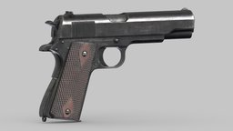 M1911 Pistol Low Poly Realistic commander, government, equipment, browning, automatic, john, pistol, solider, semi-automatic, single-action, asset, game, 3d, low, poly, model, military, colt, 1911, magazine-fed, recoil-operated