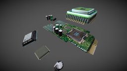Electronic components #5 circuit, prop, gameprop, electronic, item, survivor, crafting, postapocaliptic, gameitem, lowpoly, gameart, gameasset, gameready