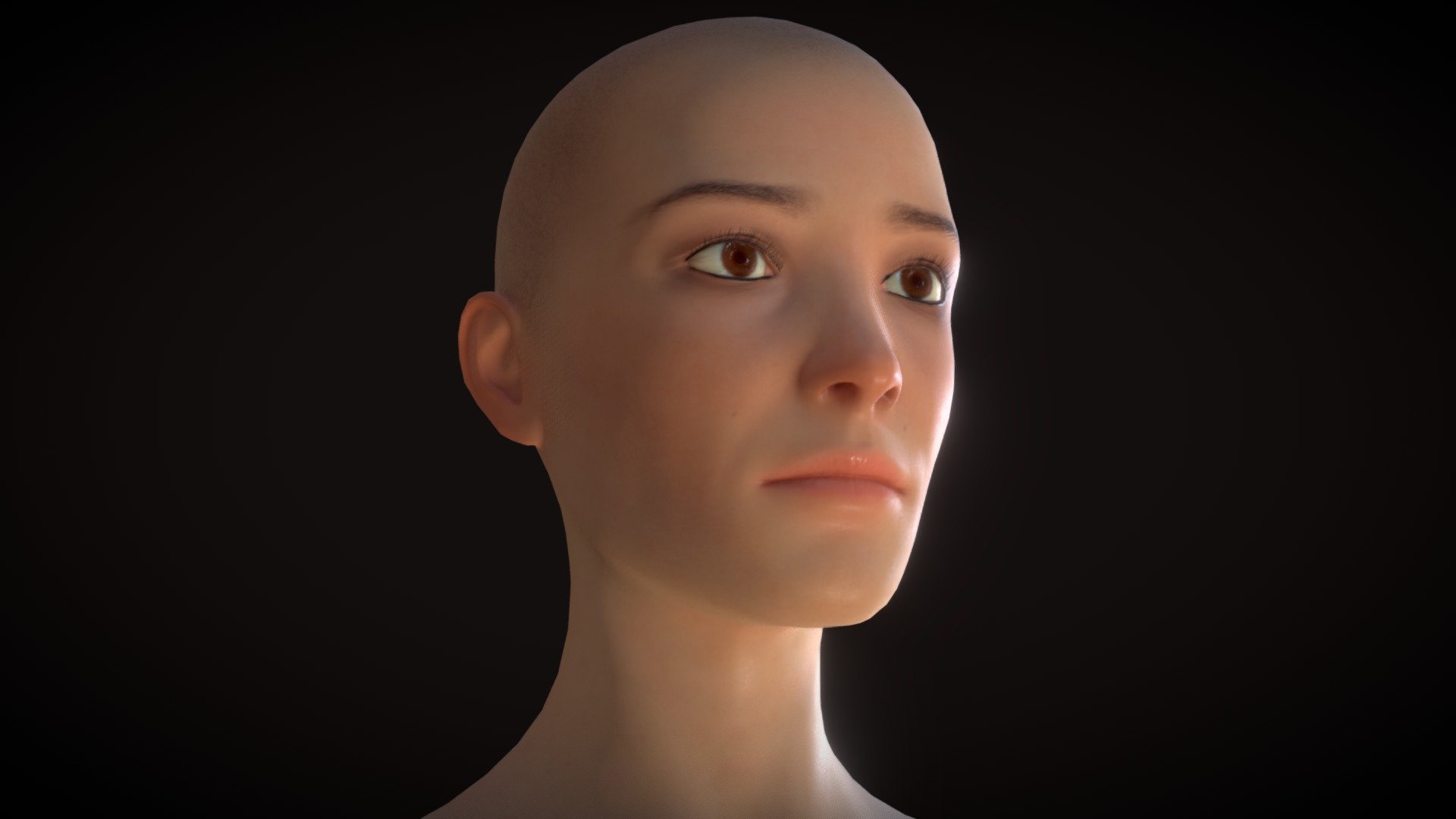 Just a quick test of PBR texturing faking SSS with low emissive.

EDIT : now with true SSS shading - Bald Girl Head [PBR] - 3D model by TOURNERY-BACHEL Thibaud (@Asadar) 3d model