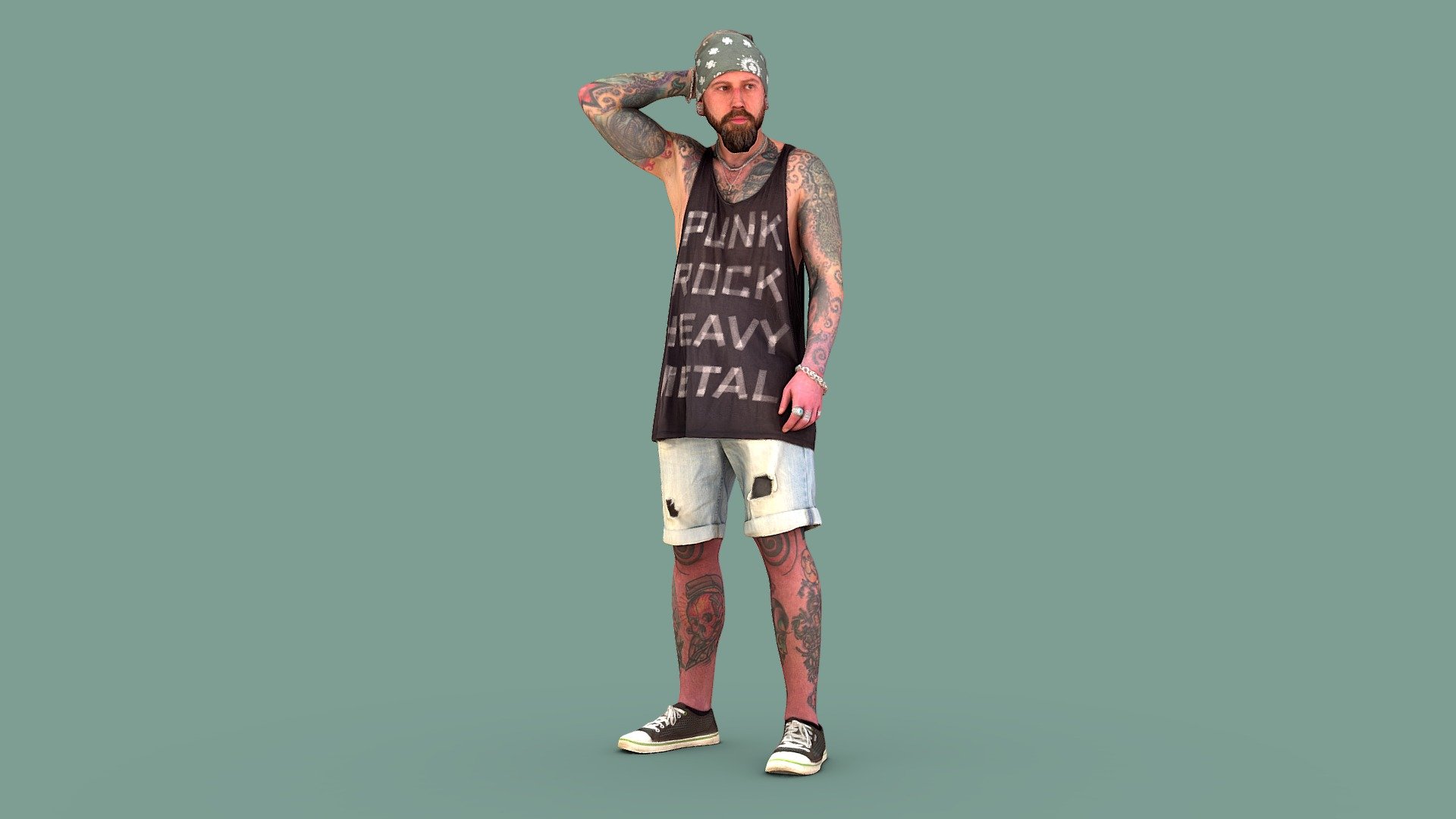 Follow us on Instagram ✌🏼

✉️ A bearded dude in tattoos and metal jewelry is at a loss what to do with a stalled bike. He is wearing a black tank top with an inscription, denim shorts, sneakers and a bandana on his head.

🦾 This model will be an excellent mid-range participant. It does not need to be very close and try to see the details, it reveals and demonstrates its texture as much as possible in case of a certain distance from the foreground.

⚙️ Photorealistic Casual Character 3d model ready for Virtual Reality (VR), Augmented Reality (AR), games and other real-time apps. Suitable for the architectural visualization and another graphical projects. 50 000 polygons per model.

YPYW35 - Oops! - 3D model by kanistra 3d model