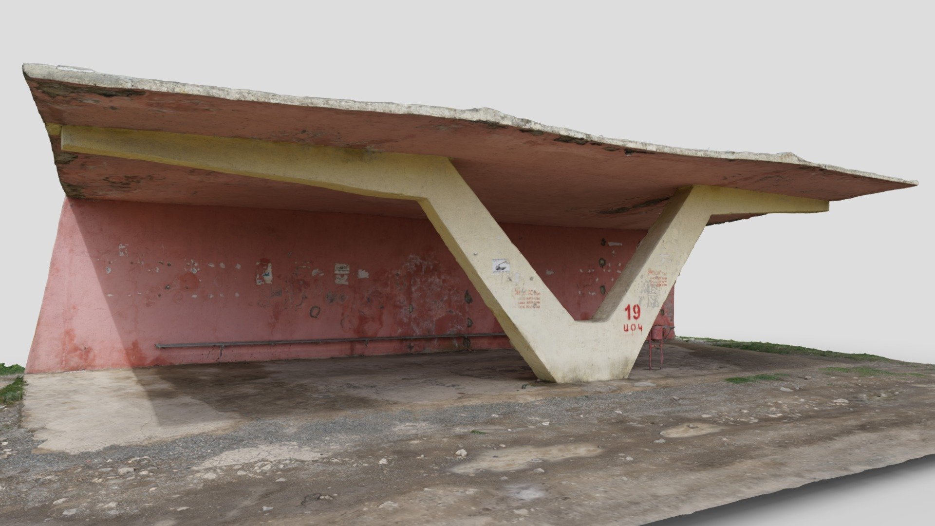 A (still in use?) soviet bus stop in the village of Argel, Armenia.

Images captured with a Sony A7rii and Mavic 2 Pro, reconstructed using RealityCapture. Model is scaled 1:1 - Soviet Bus Stop - Argel, Armenia - Download Free 3D model by Azad Balabanian (@azadbal) 3d model
