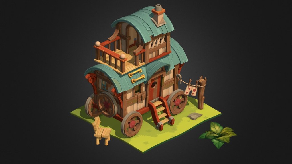 Low poly model with hand paint texture.
First experience Vray AO bake,
First experience Sketcfab multiobject publish.

Concept by Florian Dreyer
https://www.artstation.com/artwork/kmAx2

3ds max, vray, 3d coat, uvlayout - Wagon (caravan) - 3D model by leepuringa 3d model