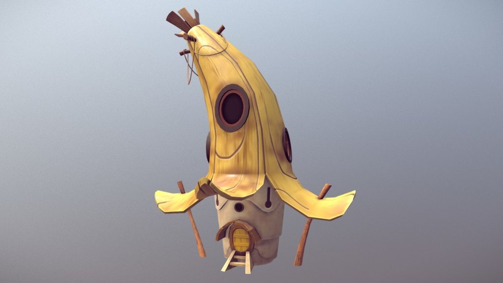 Lowpoly Modelling &amp; Texturing Practice

Original Concept by: Charlène Le Scanff (AKA Catell-Ruz) 
https://www.artstation.com/catell-ruz

Concept: http://utopies-charlene.blogspot.com/2017/10/banana-house-maison-banane.html

Modelled &amp; UVed in Maya (4502 tris)
Textured in Substance Painter (handpainted &amp; generated textures)
Rendered in Marmoset Toolbag - Banana House - 3D model by jdsamoy 3d model