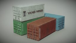Shipping containers scene, crate, truck, prop, transport, unreal, ready, shipping, 4k, fbx, cargo, port, freight, unity, asset, game, blender, pbr, lowpoly, free, container