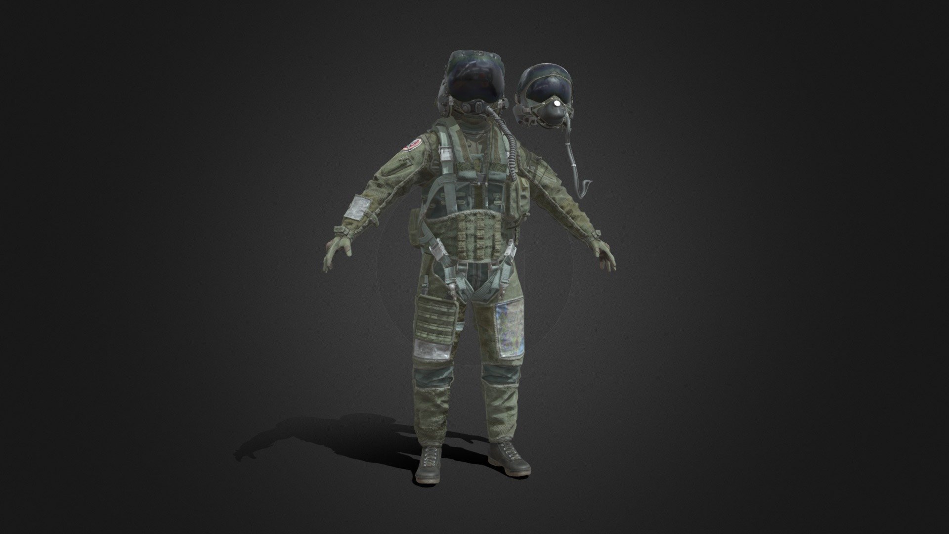 3D Jet fighter pilot modeled in high precision. this is a mix between several references i found. 
This model has been accurately recreated in 3d High poly to keep every details.

INCLUDING :


Gallet la 100 helmet and F35 Helmet
Fireproof Suit.
Kermel Vest.
Anti - G Pants.
Flight Gloves.
 -Boots.

The Quality you need : First of all, this model was based on a several pictures and close up of the real product to provide you the best quality in terms of texture references and proportions.

4K Textures.
Royalty Free License ( Cf Cgtrader Terms and conditions ). Can be used in any type of projects : Image, render, vfx, commercial, Nft, video, film, games. Reselling Any parts, modified parts, baked Geometry or texture, or any ressources or modified ressources from this model in any form is not allowed. Limited to 10 3d Print per license ( One buy = One License ) - Pilot Flight Suit Top Gun - 3D model by Albin (@albinmerle) 3d model