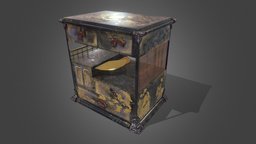Japanese Lacquered Drawer japan, baked, drawer, metal, box, lacquer, houseware, japanese-culture, esthetic, substancepainter, lowpoly, gameart, hand-painted, gameasset, interior, gold