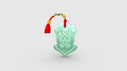 Cartoon chinese jade pendant ancient, bronze, ruby, jewelry, pendant, gem, diamond, medal, amulet, agate, jade, lowpolymodel, briliant, handpainted