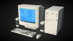 Old Comp computer, ancient, ray, system, mouse, sound, pc, retro, column, monitor, electronics, plug, it, unit, metal, old, mc, crt, glass, pbr, plastic, keyboard