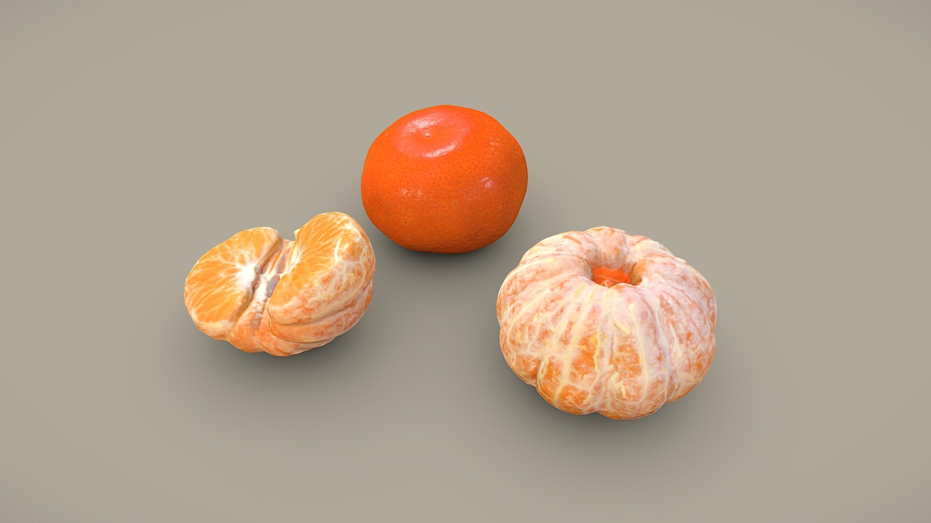 Three individually scanned and quad remeshed mandarin oranges.

All models include 8k Diffuse map, 4k normal map, 4k ambient occlusion map, 4k specular map and 4k gloss map

Processed with Metashape + Blender - Mandarin pack - Buy Royalty Free 3D model by Lassi Kaukonen (@thesidekick) 3d model