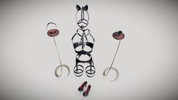 Black Artificial Leather Harness Set quad, style, leather, avatar, toy, cloth, high, set, fashion, reality, collection, vr, ar, , strap, shoes, 4k, head, heels, belt, wearable, harness, outfit, photoreal, bdsm, latex, fetish, handcuffs, restraints, girl, pbr, lowpoly, gear, clothing, black, , blindfold, portupeya, boundle