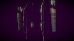Bow, Arrow and Quiver arrow, bow, medieval, quiver, weapon, character, asset, game, fantasy, gameready, noai