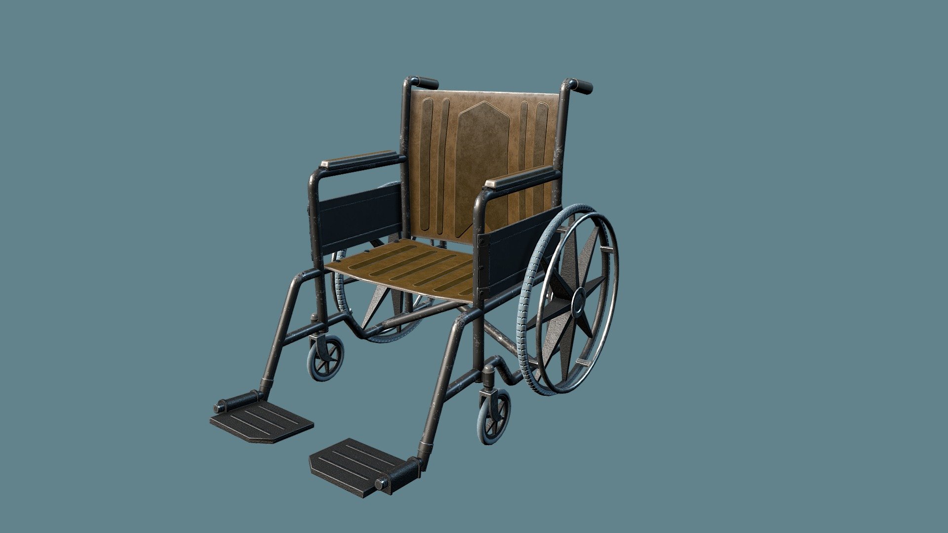 Modeled and textured wheelchair in order to create assets for an Urbex scene 3d model