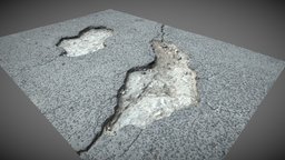 Damaged asphalt with holes and cracks