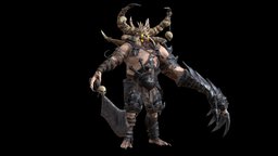 Demon Butcher armor, ancient, rpg, demon, fighter, unreal, mutant, claws, spawn, butcher, executioner, weapon, character, unity, game, pbr, low, poly, skull, animation, monster, rigged