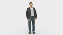 Man in 90s brown leather jacket 0875 style, leather, people, fashion, jacket, clothes, brown, miniatures, realistic, character, 3dprint, model, man