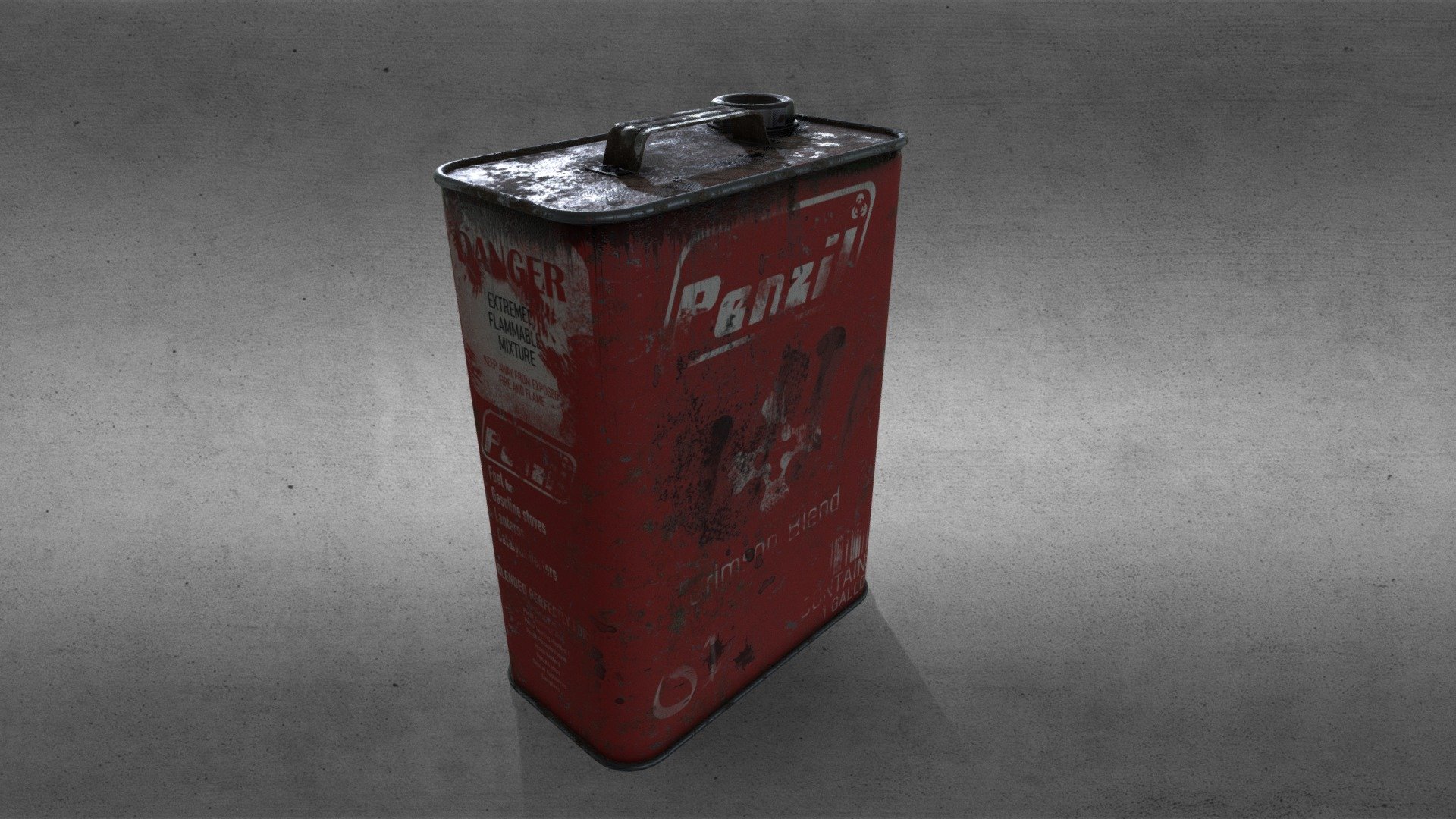 A robust and weathered fuel can, perfect for games set in a dystopian or post apocalyptic setting. 
This model features 4K realistic textures and lowpoly topology 3d model