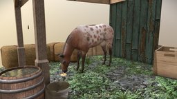 Stable Diorama ranch, semirealistic, substancepainter, blender, lowpoly, horse