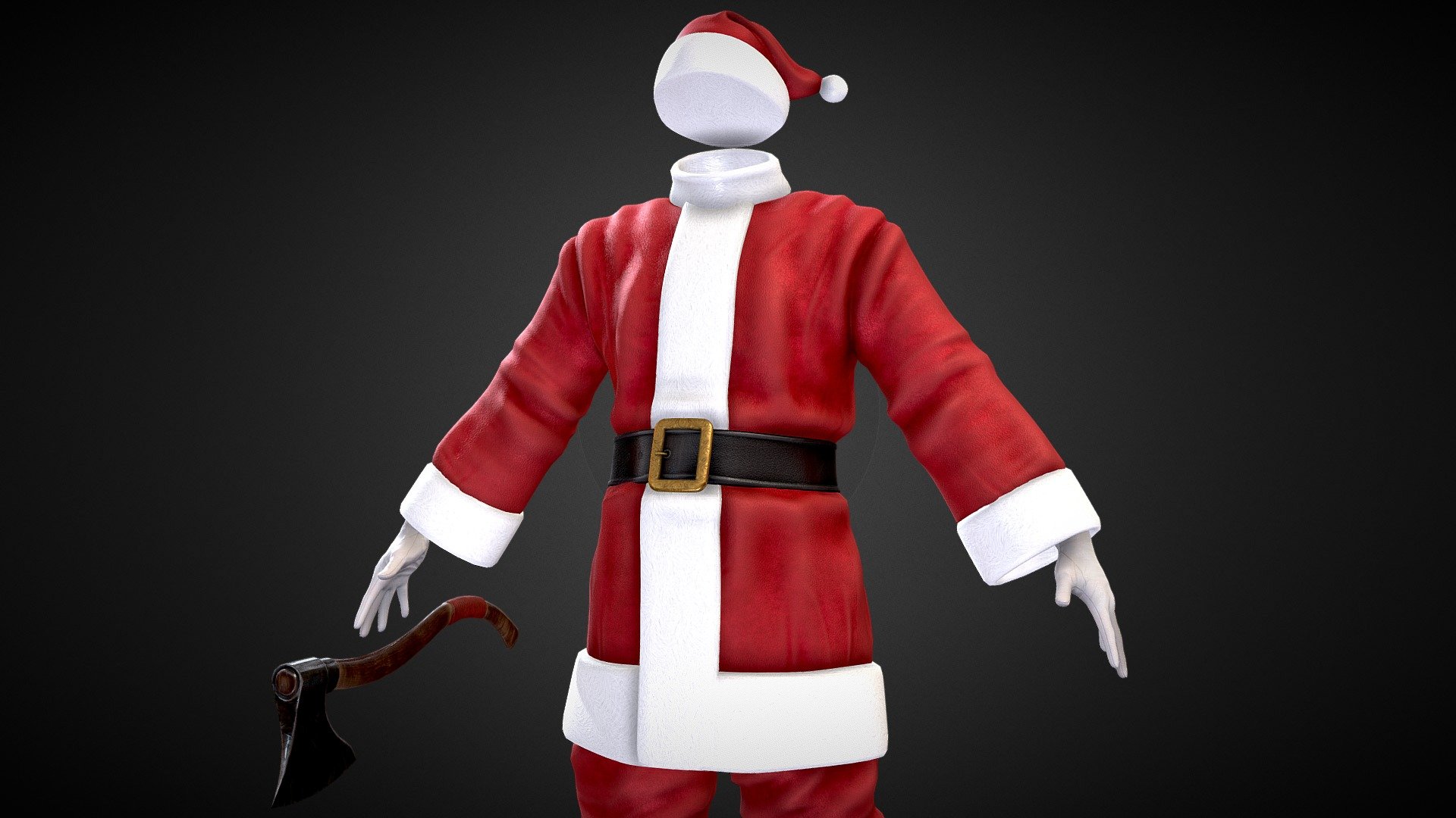 A standard Santa costume for Christmas projects.

It have a beard as well but requires further tweaking.

If there's demand I'll put it up.

Merry Christmas Everyone! - Christmas_Santa Costume_with axe - Buy Royalty Free 3D model by Armored Interactive (@ychiang6) 3d model
