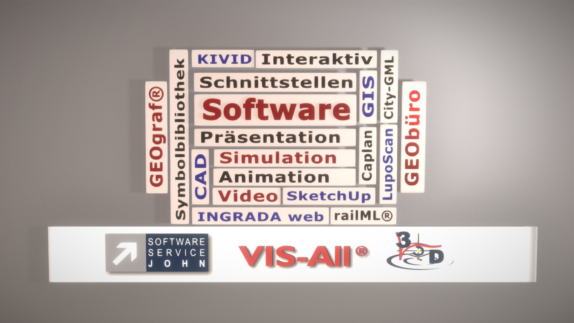 Eine Wortwolken Animation zum Thema Software.

Erstellt für unser neues Intergeo Messe-Video.


 - Wortwolken Animation - Software - 3D model by VIS-All-3D (@VIS-All) 3d model