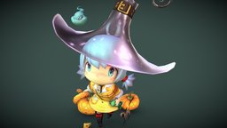 Halloween little witch chibi, sd, character, lowpoly, witch, low, halloween