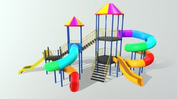 Playground for children stairs, kids, fun, children, slides, bright, playground, yard, game-ready, cheerful, low-poly, game, 3dsmax, 3dsmaxpublisher, plastic