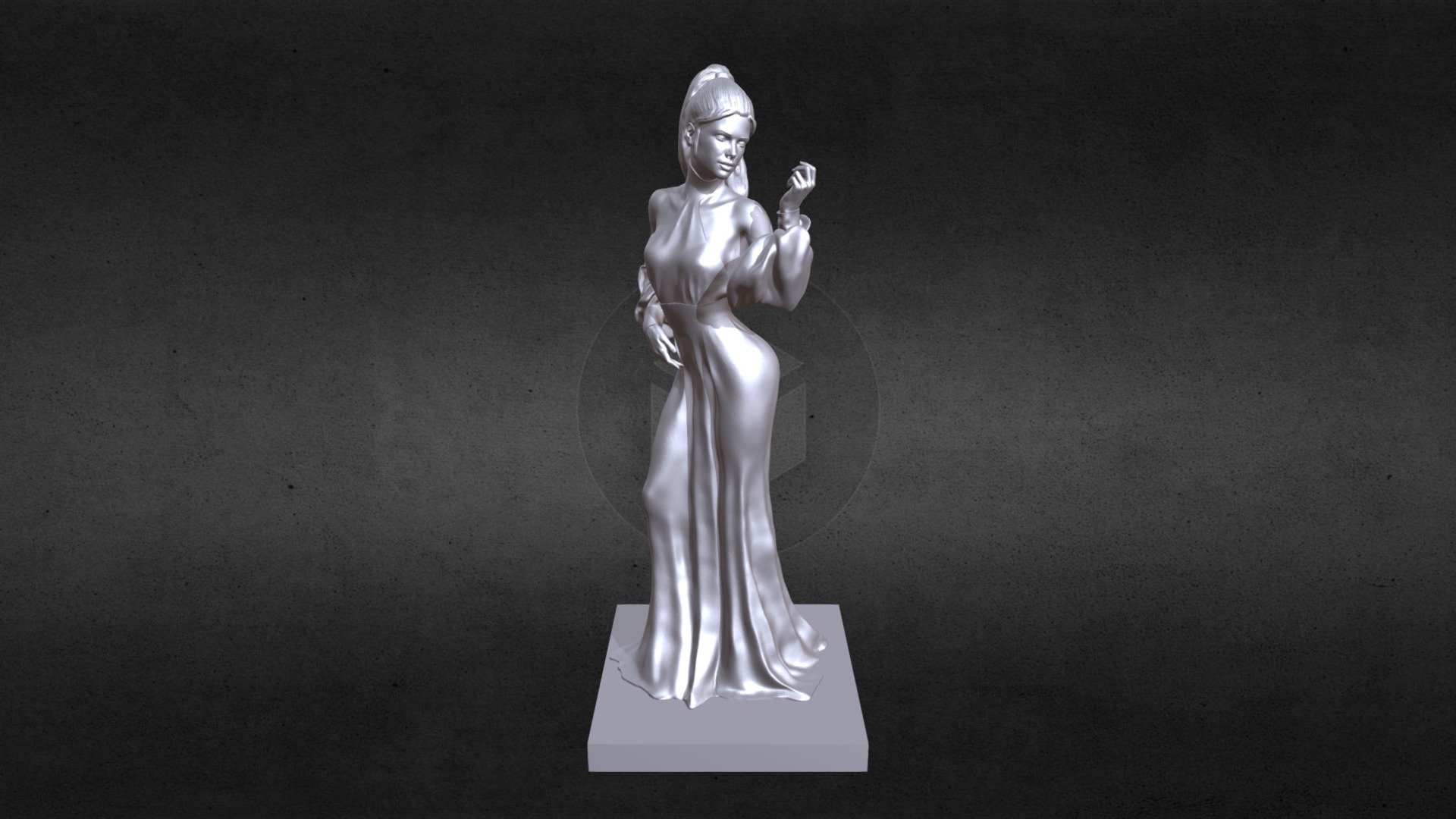 This high detail figurine of a slender girl in a long, elegant dress, , was designed to print seamlessly on FDM printers at a scale of about 1 / 10th or larger, and on resin printers it will be easy to print at a noticeably smaller scale.

The height of the figurine in 1/10 scale is 194.8 mm.
To reduce the consumption of plastic for the supports, I printed the figurine in two parts: the lower part, 100 mm high. and the upper part, for which I lowered the figurine by 100 mm below table level.
The plastic consumption for printing the figurine was about 67 grams.
Pedestal height - 10 mm. I made it out of wood.

 - 3D Printable Girl in a Long Dress - Buy Royalty Free 3D model by 3DLadnik 3d model